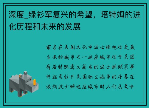 深度_绿衫军复兴的希望，塔特姆的进化历程和未来的发展