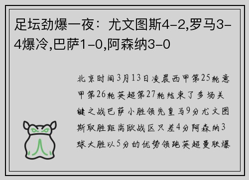 足坛劲爆一夜：尤文图斯4-2,罗马3-4爆冷,巴萨1-0,阿森纳3-0